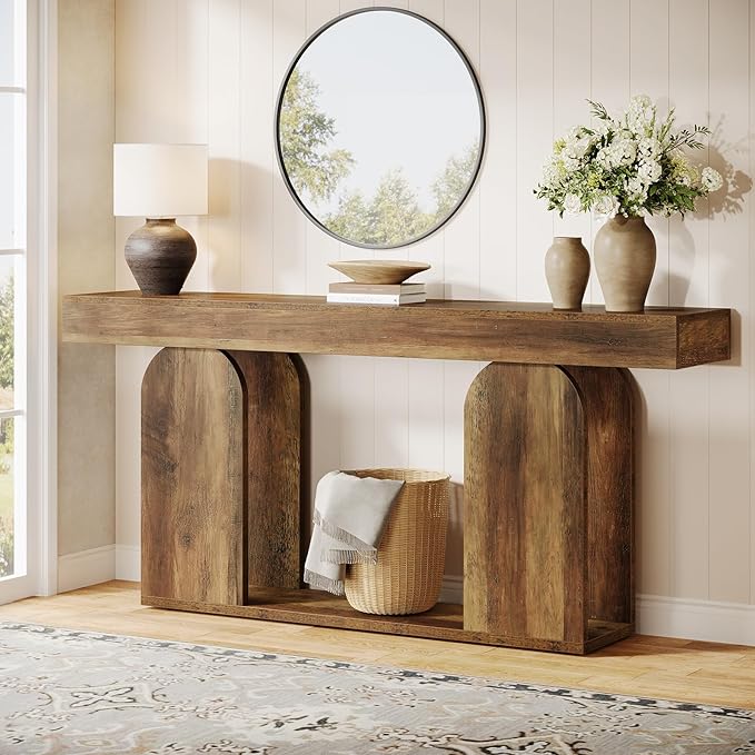 Tribesigns 70.9-Inch Extra Long Sofa Table, Farmhouse Console Tables with Wood Frame and Storage Shelf, 2-Tier Wood Table Behind Couch for Living Room, Hallway, Foyer, Vintage Brown
