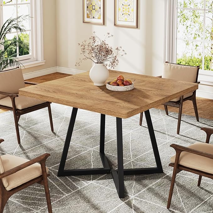 Tribesigns Square Dining Table for 2, 31.5" Modern Dinner Table with Metal Base, Kitchen Table for Dining Room, Small Space, Apartment,Natural & Black