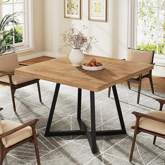 Tribesigns Square Dining Table for 2, 31.5" Modern Dinner Table with Metal Base, Kitchen Table for Dining Room, Small Space, Apartment,Natural & Black