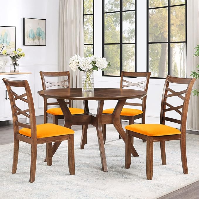 Smiry Velvet Seat Covers for Dining Room Chair Set of 6, Stretch Fit Removable Washable Chair Seat Cushion Protector Slipcovers with Ties, Mustard Yellow
