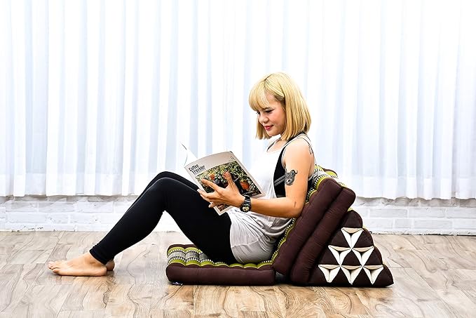 Leewadee - Comfortable Japanese Floor Mattress Used As Thai Floor Bed with Triangle Cushion, Futon Mattress Or Thai Massage Mat, 67 x 21 inches, Brown Green