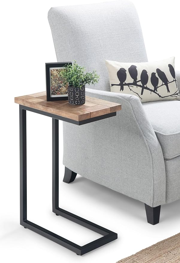 SIMPLIHOME Skyler 18-inch Wide Solid Mango/Metal Industrial C-Shaped End Table in Natural/Charcoal for Living Room, Office, or Bedroom, Assembled