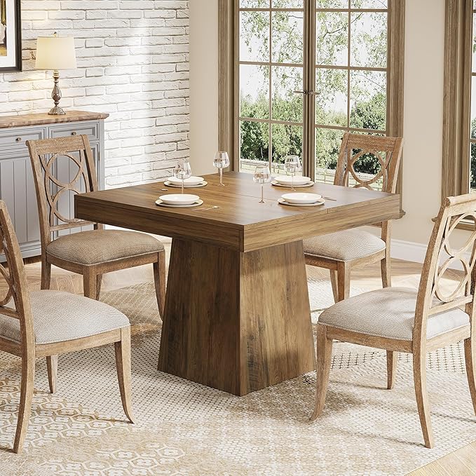 Tribesigns Square Dining Table for 4, 31.5-Inch Small Kitchen Table with Sturdy Pedestal Base, Farmhouse Dinner Table for Dining Room, Living Room, Kitchen (Brown)