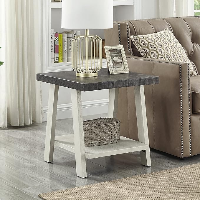 Roundhill Furniture Athens Contemporary 3-Piece Wood Shelf Coffee Table Set, Weathered Charcoal and Beige