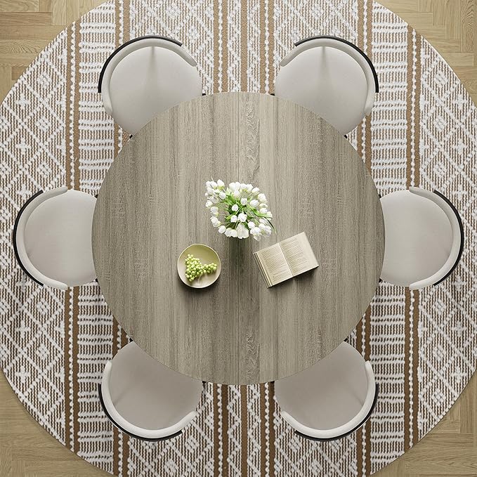 IRONCK 51" Round Dining Table for 6, Wood Kitchen Table with Metal Base, Space Saving Industrial Circle Dinner Table for Kitchen Dining Room, Gray