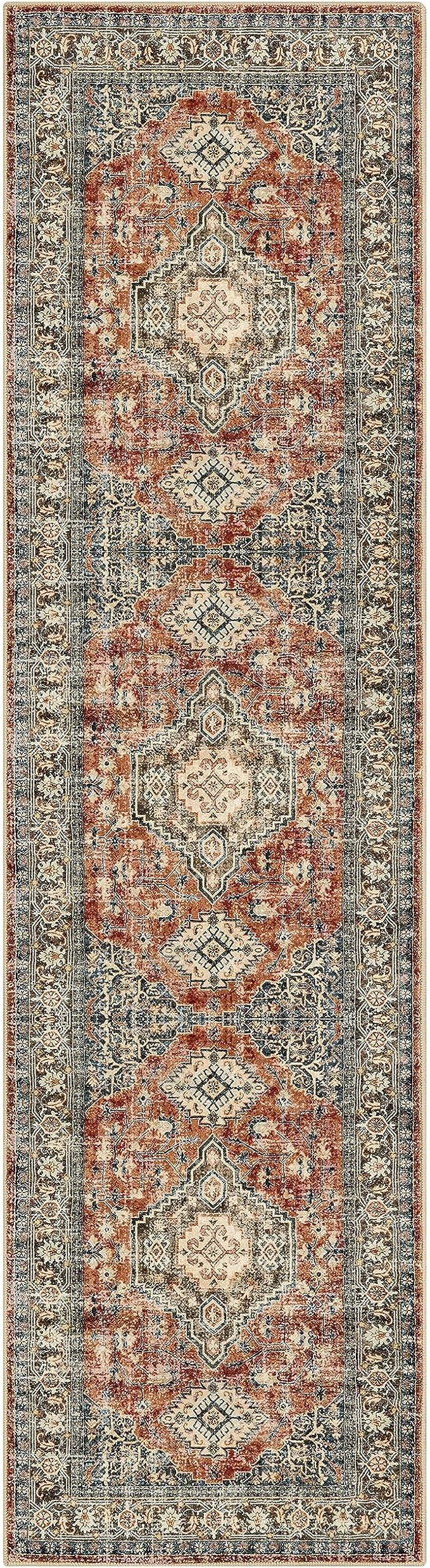 Lahome Oriental Hallway Runner Rug Non Slip, 2x8 Washable Runners for Hallways Kitchen, Vintage Non Skid Soft Long Carpet for Bedroom Bathroom Entryway, Brick Red