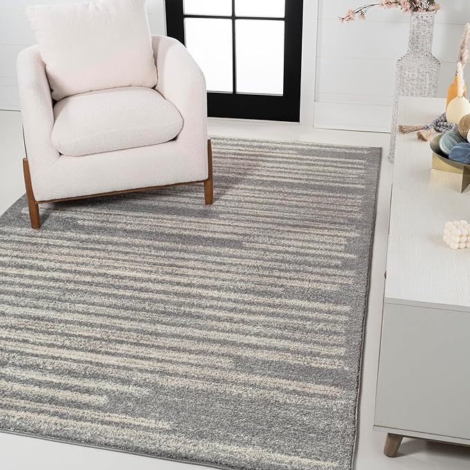 JONATHAN Y Khalil Modern Berber Stripe Gray/Cream Indoor Area Rug, 3x5, Contemporary, Bohemian, Easy-Cleaning for Living Room, Bedroom, Kitchen, Pet Friendly, Non-Shedding (MOH207G-3)