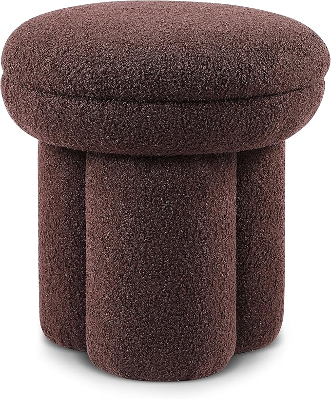 Furniture of America Rami Modern 18-inch Mushroom-Shape Upholstered Ottoman with Tri-Pillar Pedestal, Vanity Stool Chair, Small Foot Stool for Bedroom, Living Room, Entryway, Brown