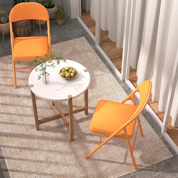 VECELO Padded Folding Chairs 4 Pack, Comfortable Cushioned Seat & Backrest with Steel Frame, for Office, Indoor Outdoor, Commercial Events, Orange
