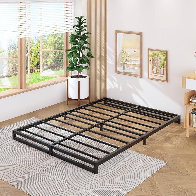 4 Inch Full Size Bed Frame No Box Spring Needed, Heavy Duty Metal Platform Beds with Sturdy Steal Slats for Mattress Foundation, Easy Assembly, Noise Free, Black
