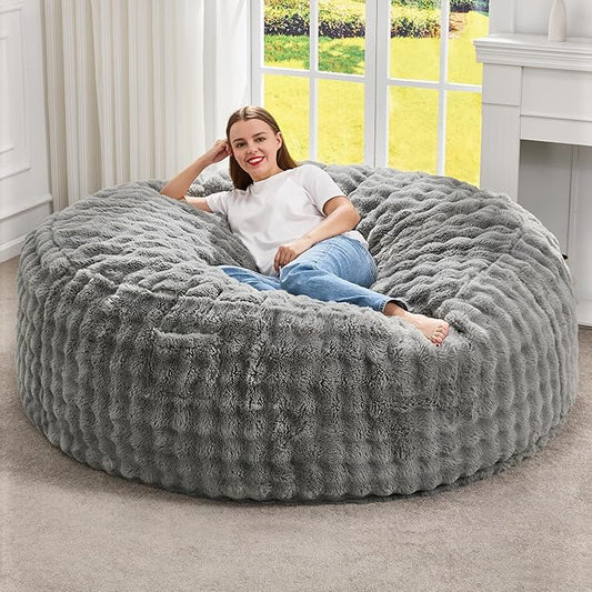 Hobestluk Bean Bag Chairs 5ft Beanbag Chair with Filler Adult Bean Bags with Fluffy & Machine Washable Cover, Giant Bean Bag Chairs for Adults (Grey, 5FT-50" x 50" x 24")