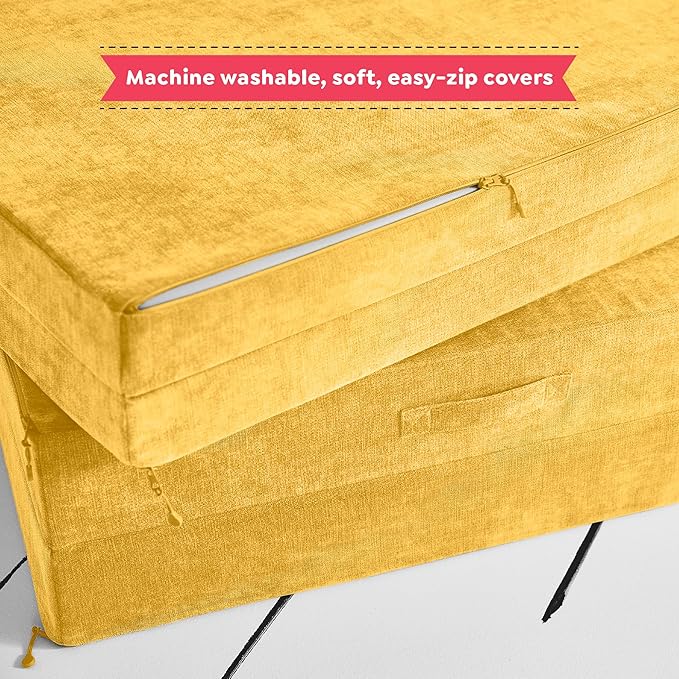 Yourigami Kids and Toddler Play Couch, Convertible Folding Sofa, Durable Foam Modular Design, Sunflower Yellow XL