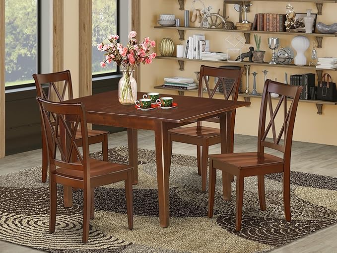 East West Furniture MLCL5-MAH-W 5 Piece Kitchen Table & Chairs Set Includes a Rectangle Dining Room Table with Butterfly Leaf and 4 Solid Wood Seat Chairs, 36x54 Inch, Mahogany