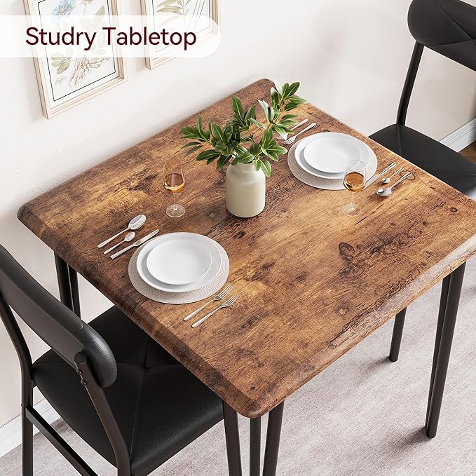IDEALHOUSE Dining Table Set for 4, Kitchen Table with Upholstered Chairs for Kitchen Room and Small Spaces (Retro, Table with 2 Upholstered Chairs)