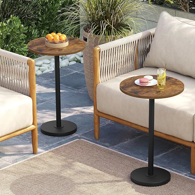 Round Side Table Set of 2, Tall Drink End Table for Small Spaces, Pedestal Style Martini Side Table in Living Room, Bedroom, Dormitory, Brown and Black ET30L2BR