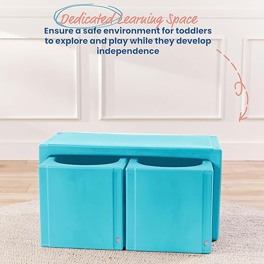 ECR4Kids Tri-Me Table and Cube Chair Set, Multipurpose Furniture, Cyan, 3-Piece