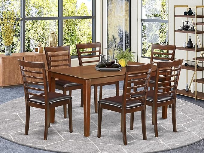 East West Furniture CAML7-MAH-LC 7 Piece Dining Room Table Set Consist of a Rectangle Wooden Table and 6 Faux Leather Kitchen Dining Chairs, 36x60 Inch, Mahogany