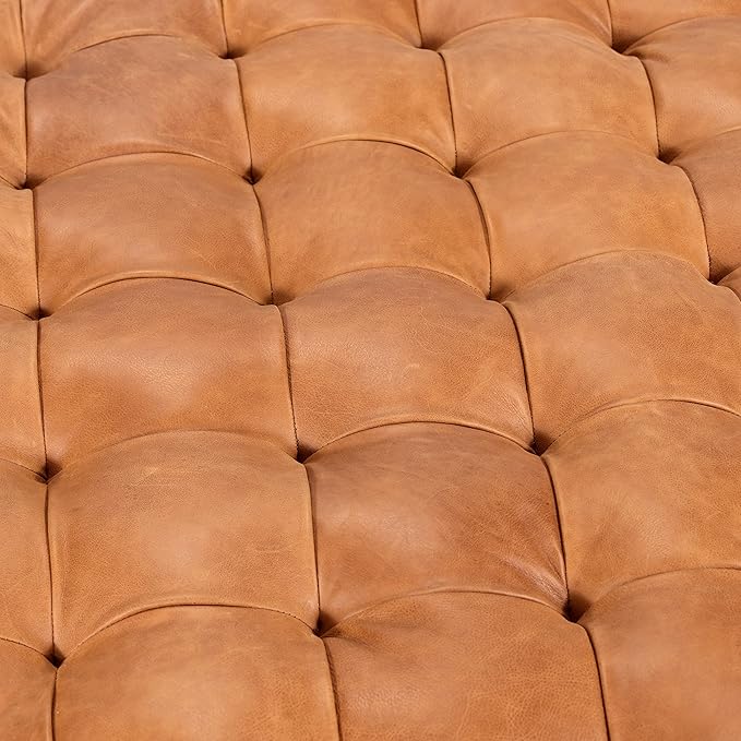 POLY & BARK Turin Ottoman in Full-Grain Pure-Aniline Dyed Italian Tanned Leather in Cognac Tan