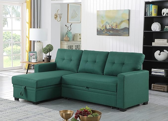 Devion Furniture Garisa 4-in-1 Convertible L Shaped Couch with Pull Out Bed and Storage, Sectional Sleeper Sofa with Reversible Chaise for Living Room, Apartment, Bedroom, Office