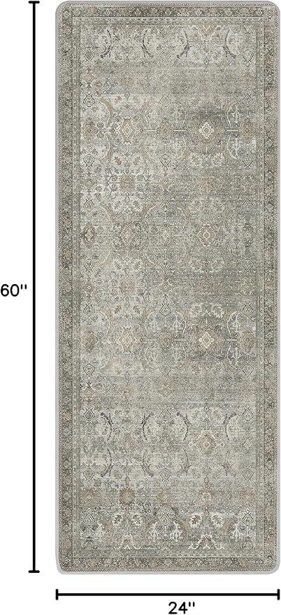 2X5 Area Rugs Machine Washable Rugs for Living Room, Vintage Boho Large Rugs for Bedroom Dining Room, Non Slip Indoor Soft Distressed Lightweight Thin Low Pile Carpet, Taupe