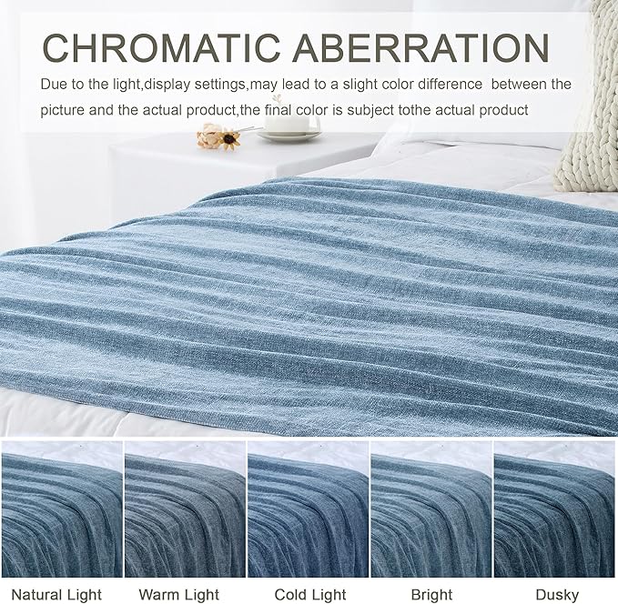 Chenille Throw Blanket for Couch 50"X 60", Soft Cozy Throws with Fringe Tassel for Bed Sofa Chair Cover, Lightweight Knitted Decorative Boho Blankets for Living Room, Dusty Blue