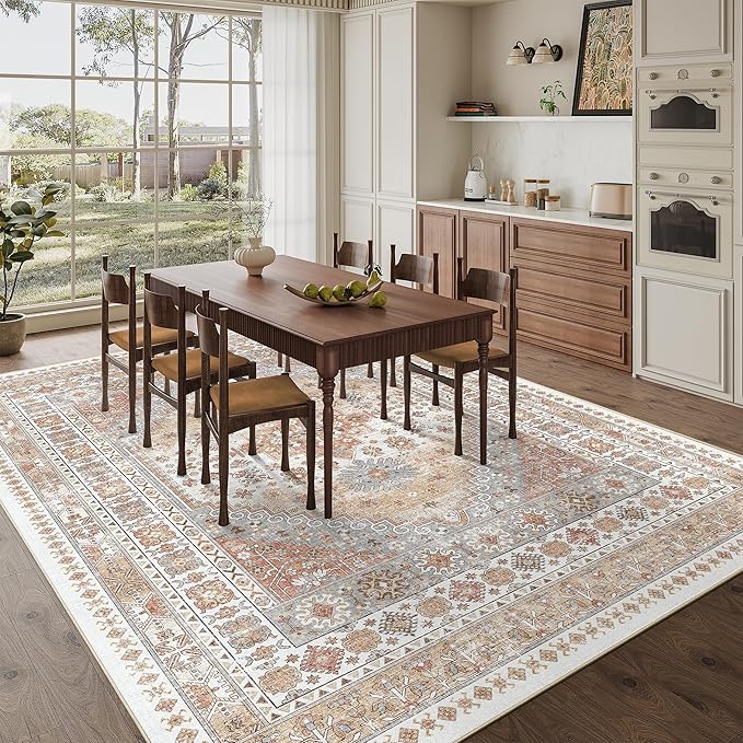 zesthome 10x14 Area Rugs,Stain Resistant Washable Rug,Ultra-Thin Rugs for Living Room,Bedroom,Non-Slip Backing Home Decor Large Area Rug (Orange,10'x14')