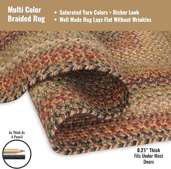 Kingston Jute Braided Rug 2x3' Multicolor – Braided Indoor Entryway Rug, Also Ideal to Use in Kitchen and Bathroom