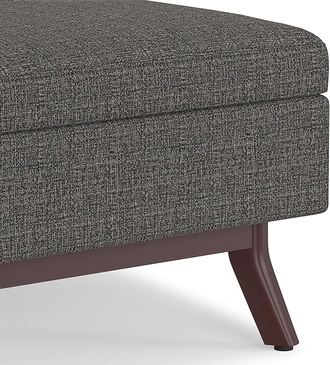 SIMPLIHOME Owen 34 inch Wide Mid Century Modern Rectangle Coffee Table Storage Ottoman in Ebony Tweed Look Fabric, Assembled, for the Living Room, Entryway and Family Room