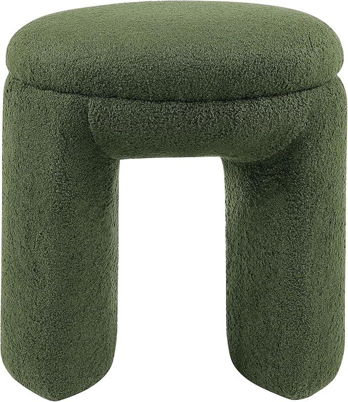 Furniture of America Rami Modern 18-inch Solid Wood Upholstered Ottoman with Pedestal Base, Vanity Stool Chair, Small Foot Stool for Bedroom, Living Room, Entryway, Green