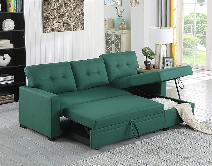 Devion Furniture Meridian 4-in-1 Convertible L Shaped Couch with Pull Out Bed and Storage, Sectional Sleeper Sofa with Reversible Chaise for Living Room, Apartment, Bedroom, Office
