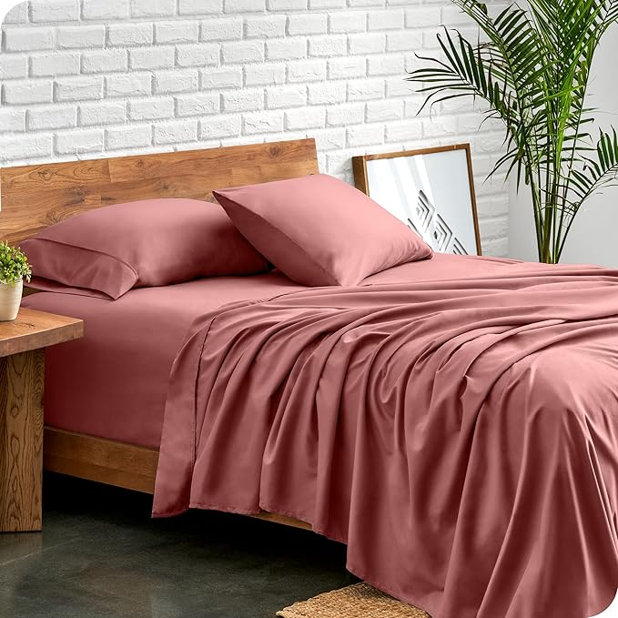 Bare Home Queen Sheet Set - Luxury 1800 Ultra-Soft Microfiber Bed Sheets - Double Brushed - Deep Pockets - Easy Fit - 4 Piece Set - Bedding Sheets & Pillowcases (Queen, Dusty Rose)