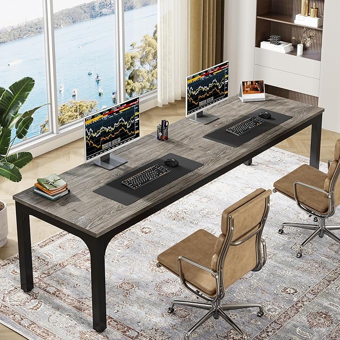 Tribesigns 78.7 Inches Extra Long Computer Desk 2 Person Desk, Double Long Desk, Workstaion for Home Office (Gray+Black)