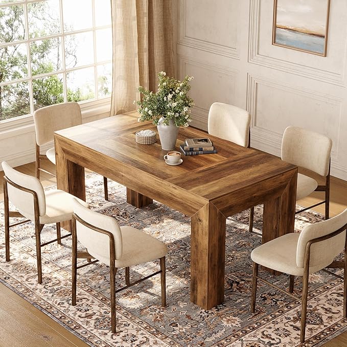 LITTLE TREE Modern Dining Table, Rectangle Heavy Duty Kitchen Table for Home, Farmhouse 63 Inches Wooden Furniture for 4-6 People, Wood Grain Color