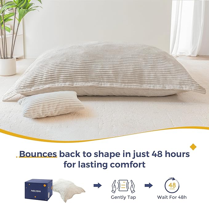 MAXYOYO Giant Bean Bag Chair with Pillow, 3 in 1 Convertible Bean Bag Chair for Adults with Washable Cover, Removable Floor Cushion Stuffed Floor Lounger for Living Room Bedroom, White, Full