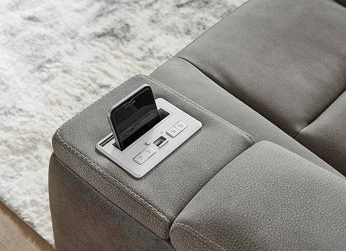 Signature Design by Ashley Next-Gen DuraPella Modern Faux Leather Power Reclining Loveseat with Console & Adjustable Headrest, Gray