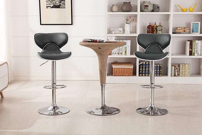 Roundhill Furniture Masaccio Cushioned Leatherette Upholstery Airlift Swivel Barstool, Set of 2, Grey