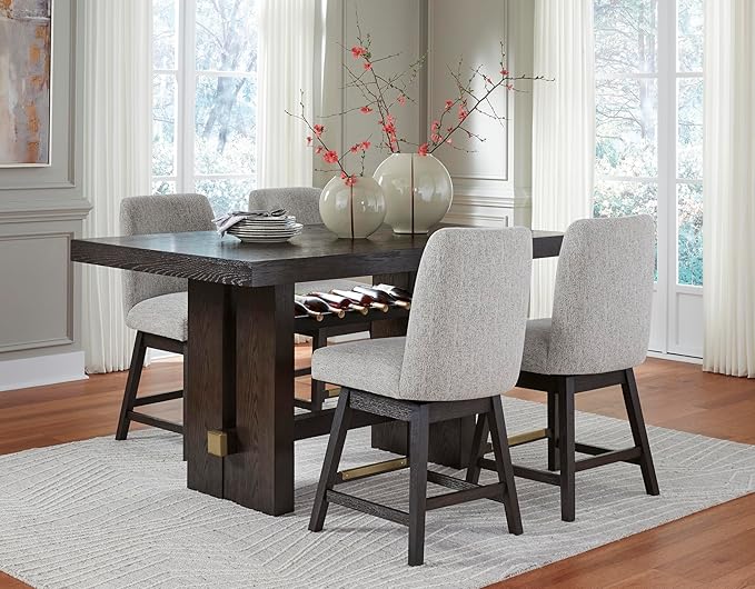 Signature Design by Ashley Burkhaus Urban Counter Height Upholstered Swivel Bar Stool with Footrest, Set of 2, Beige & Dark Brown