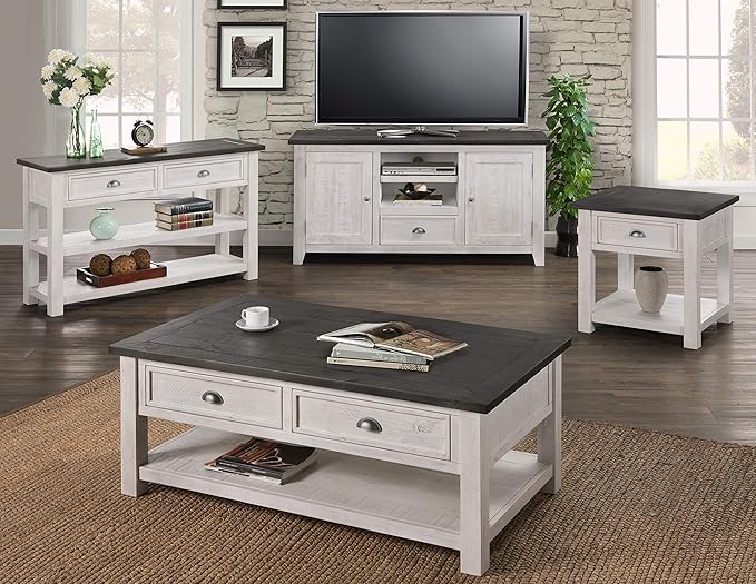 Martin Svensson Home Monterey Solid Wood End Table White with Grey Top