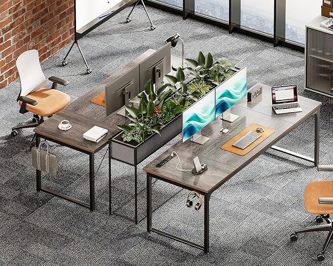 Coleshome 71 x 24 Inch Computer Desk with USB Ports, Large Office Desk, Long Study Student Writing Desk, Grey Oak