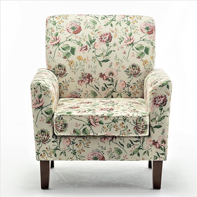 Container Furniture Direct Contemporary Accent Arm Chair with Birch Wood Frame and Velvet Upholstery, Armchair for Office and Living Room Decor, Removable Cushions, 04 Printed Fabric