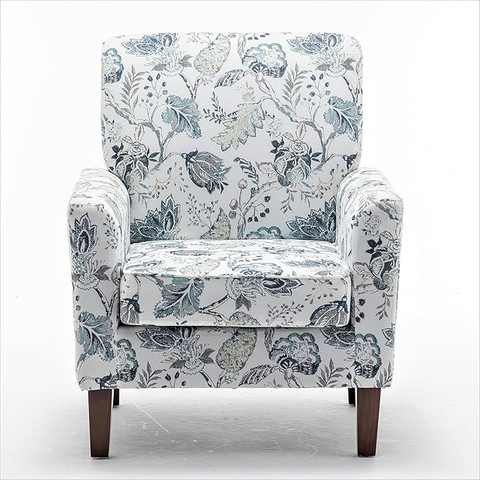 Container Furniture Direct Contemporary Accent Arm Chair with Birch Wood Frame and Velvet Upholstery, Armchair for Office and Living Room Decor, Removable Cushions, 07 Printed Fabric