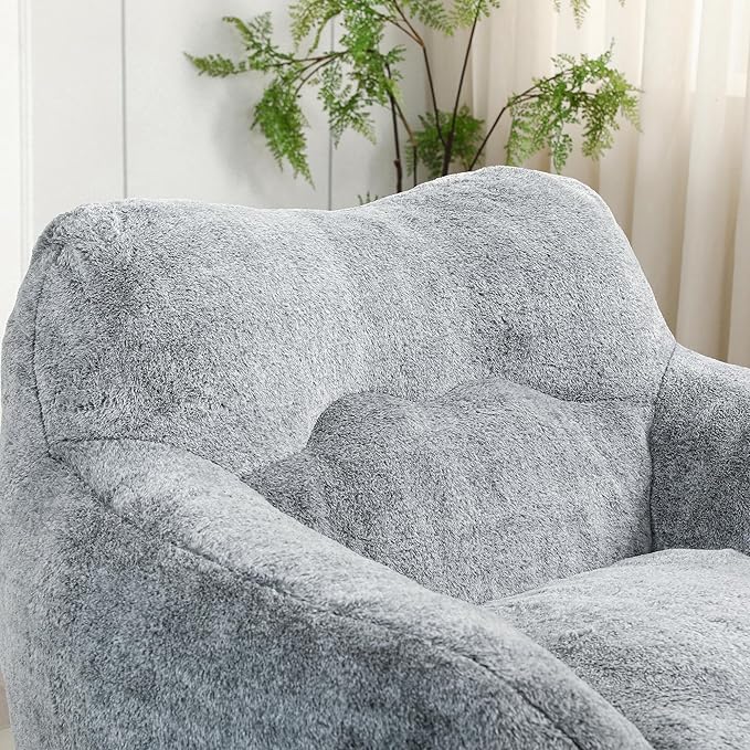 Furniliving Bean Bag Chair, Giant Bean Bag Chair Stuffed Floor Sofa for Adults Comfy Bean Bag Sofa with Back Support, Oversized Bean Bag Couch for Living Room Bedroom Dorm Office, Teddy, Dark Grey