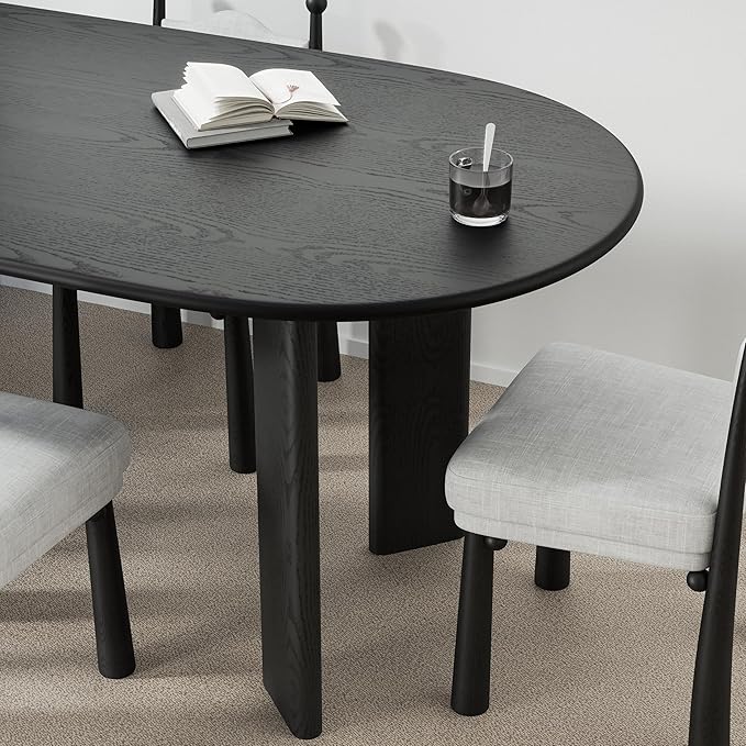 Casaphoria Wood Kitchen Table Set with 4 Chairs, 67" Dining Kitchen Table & Chairs Set for 4-6, Modern Farmhouse Oval Dining Table for Living Room, Easy Assembly, Black