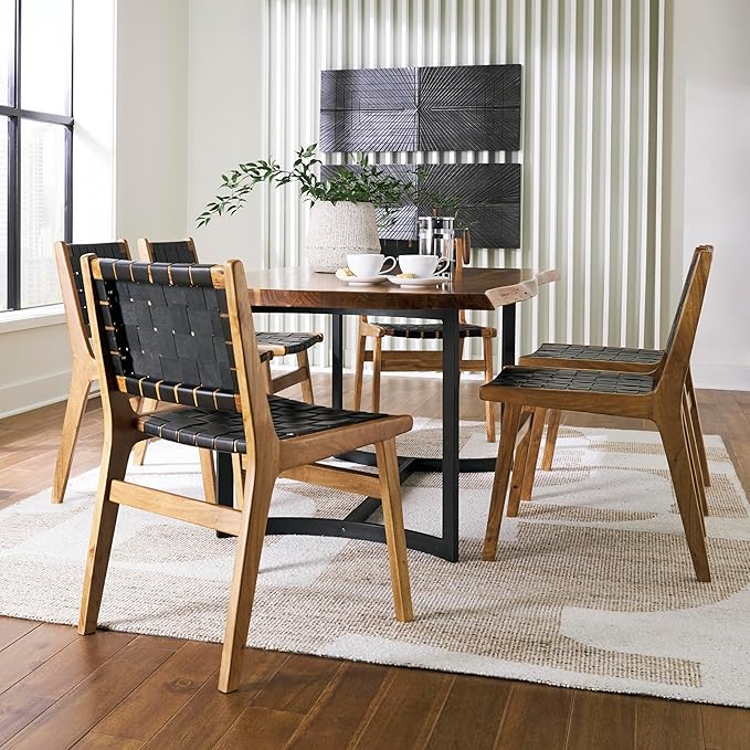 Signature Design by Ashley Fortmaine Contemporary Dining Table with Natural Live Edge, Light Brown & Black