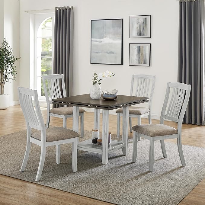 Ball & Cast 5 Pieces Dining Table Set with 4 Chairs and 51" Round Folding Dining Table,Kitchen Table and Chairs for 4 W/Trestle Table Base,for Small Space,Apartment,Dining Room,Brown White