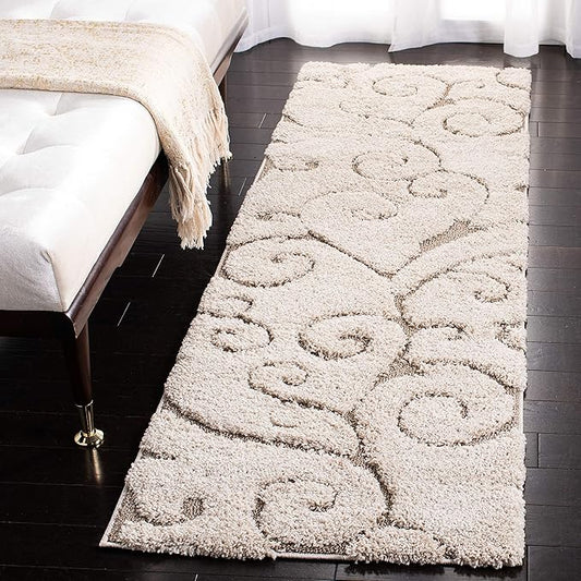 SAFAVIEH Florida Shag Collection Runner Rug - 2'3" x 7', Cream & Beige, Scroll Design, Non-Shedding & Easy Care, 1.2-inch Thick Ideal for High Traffic Areas in Living Room, Bedroom (SG455-1113)