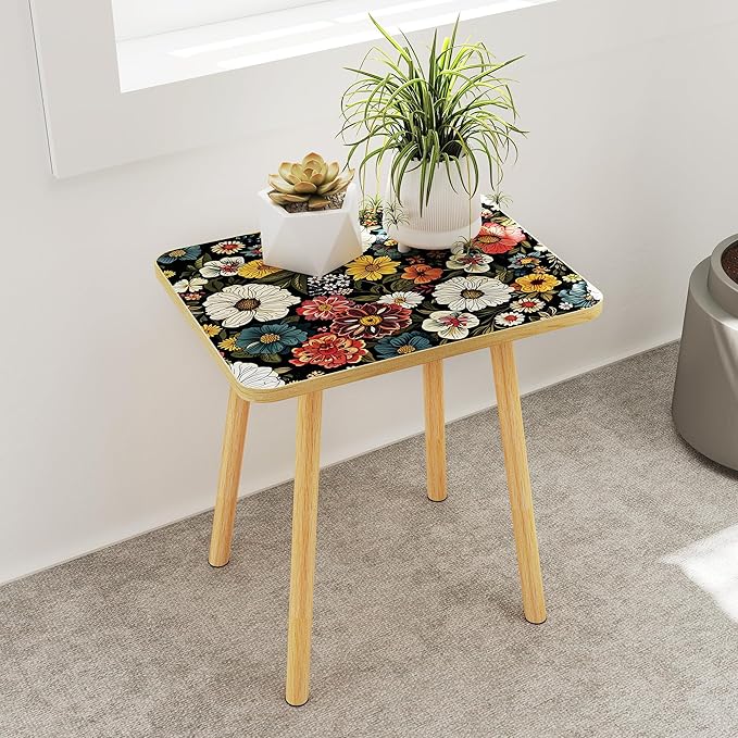 Mandala Small Rectangle End Table, Side Table with Colorful Flowers Finish, Retro Modern Small Coffee Table for Balcony, Living Room(11.8" D x 15.7" W x 17" H, Colorful, Rectangle)