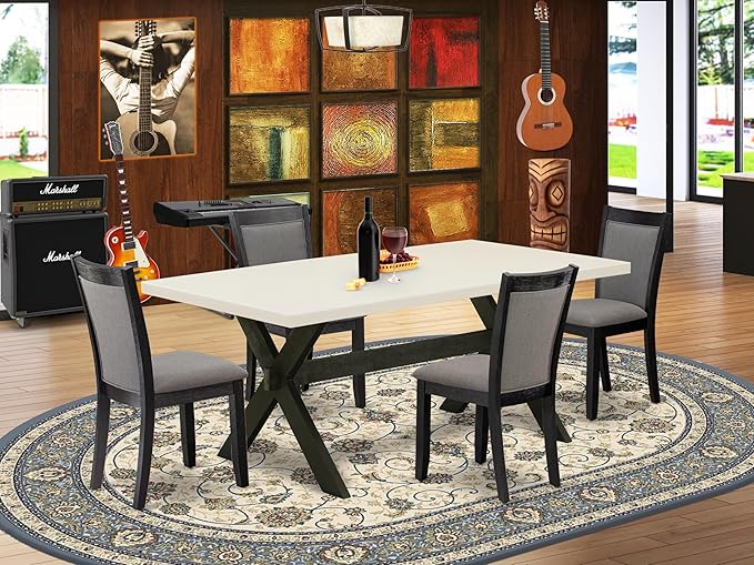 East West Furniture X627MZ650-5 5 Piece Dinette Set Includes a Rectangle Dining Room Table with X-Legs and 4 Dark Gotham Grey Linen Fabric Upholstered Chairs, 40x72 Inch, Multi-Color