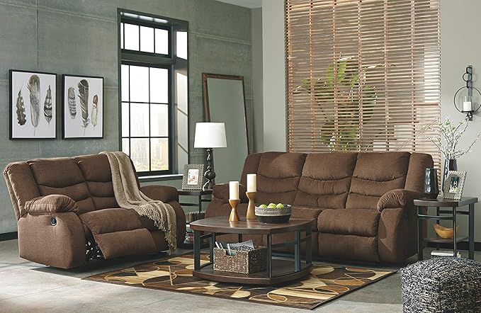 Signature Design by Ashley Tulen Upholstered Manual Pull-Tab Reclining Sofa, Dark Brown