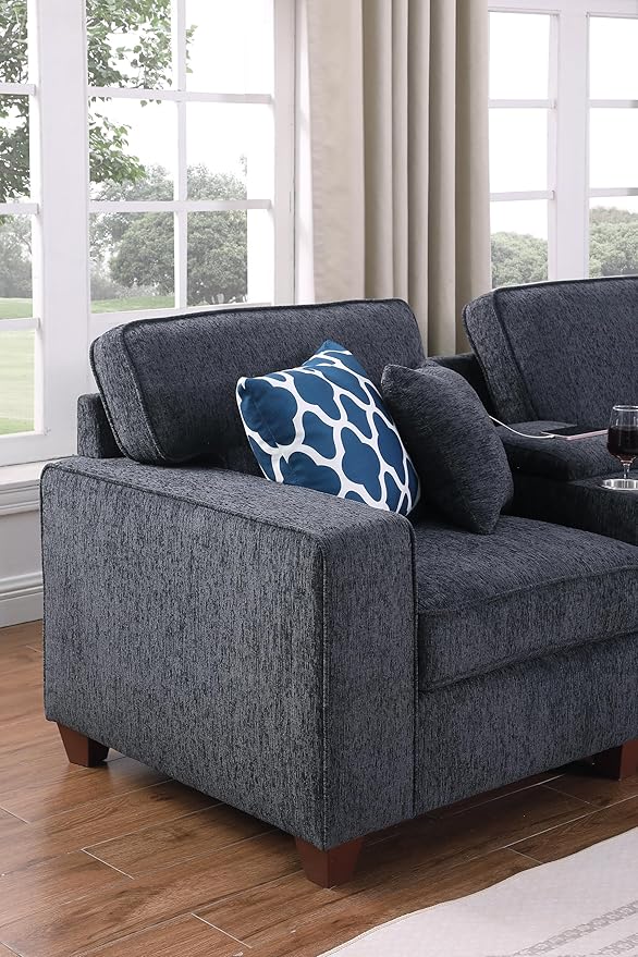 127" L-Shaped Sectional Couch with Movable Ottoman&6 Throw Pillows,7 Seat Chenille Upholstered Sofa W/2 Cup Holder,USB Port&Hidden Storage Box,DIY Combination,for Living Room,Apartment,Dark Gray